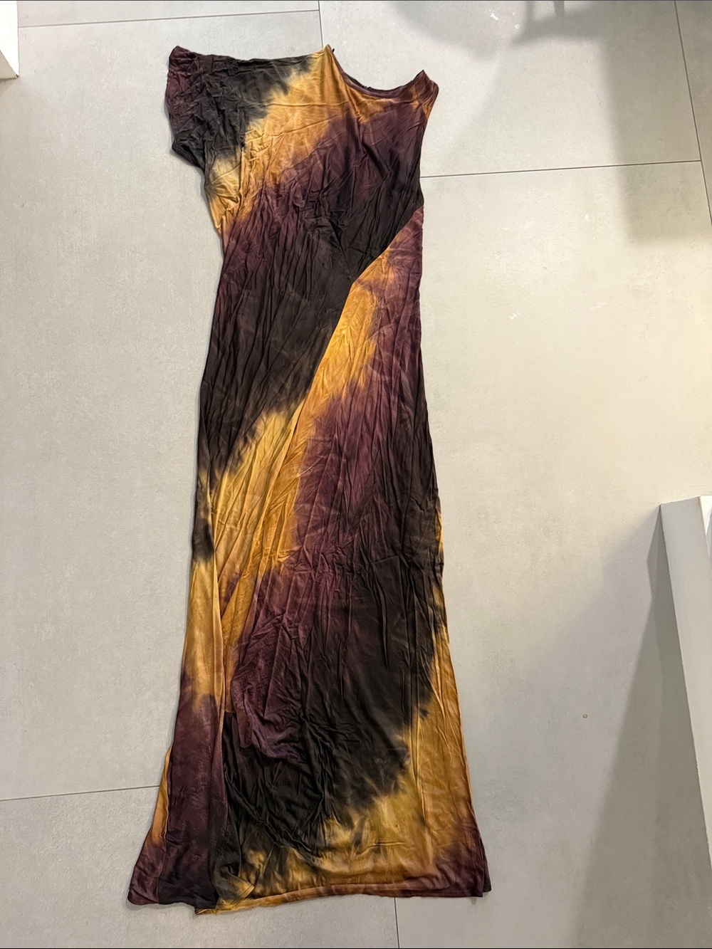 Zara Burgundy and Mustard Tie-Dye Maxi Dress